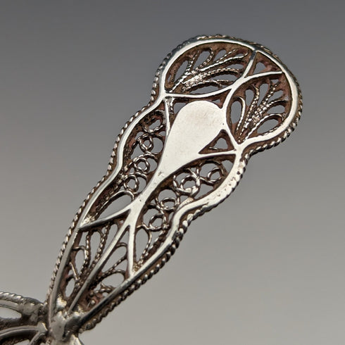 British Vintage Sterling Silver Filigree Tea Caddy Spoon